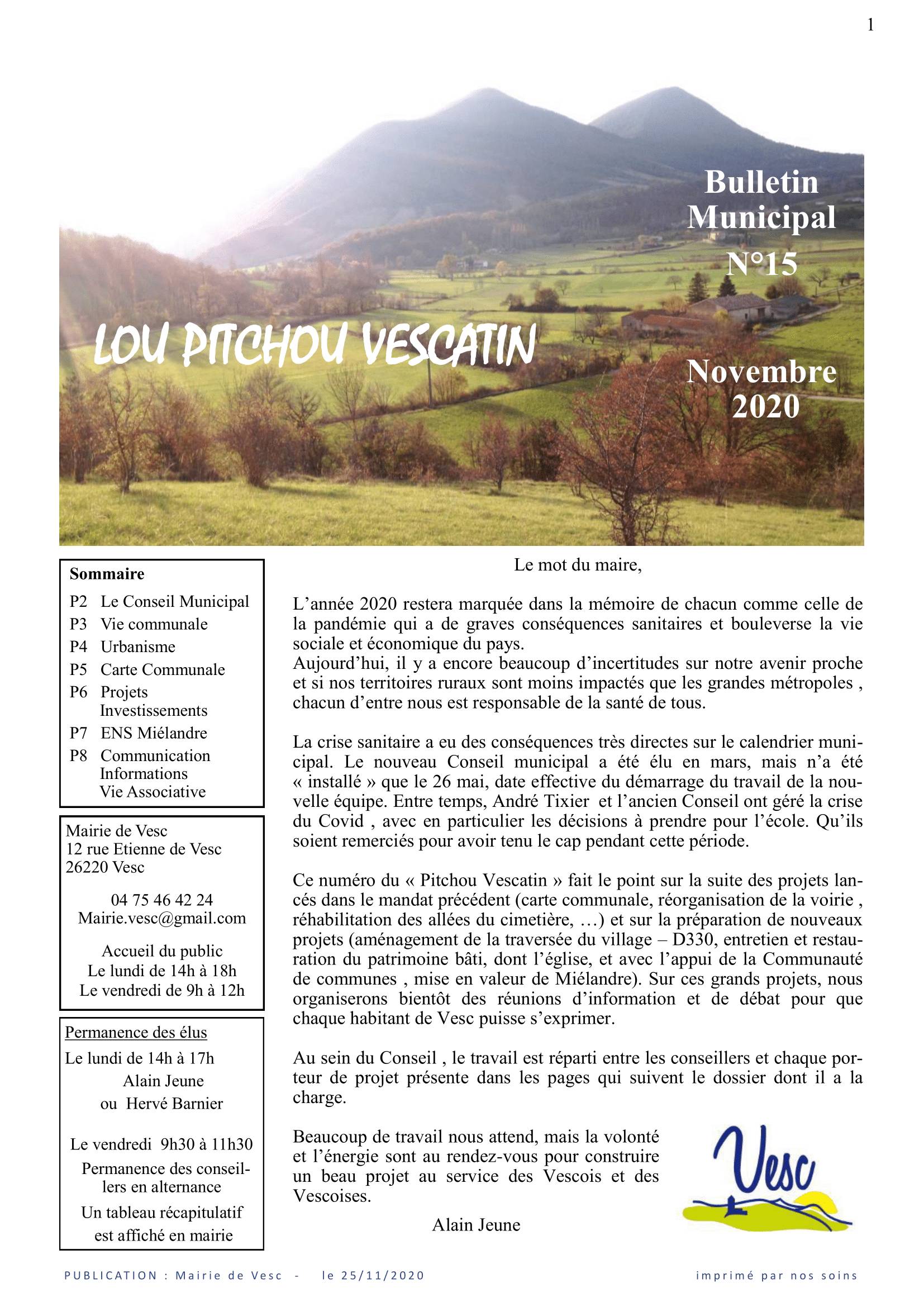 PETIT VESCATIN 15 - NOVEMBRE 2020